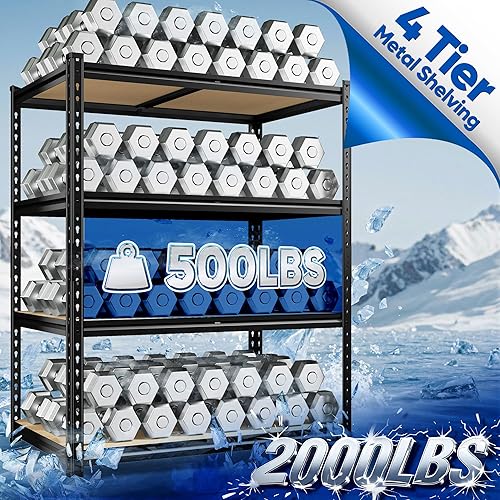 Miniatura 4 de Estantería de garaje de 40 pulgadas de ancho, estantes de almacenamiento de 4 niveles con carga de 2000 libras, estantes de garaje ajustables,