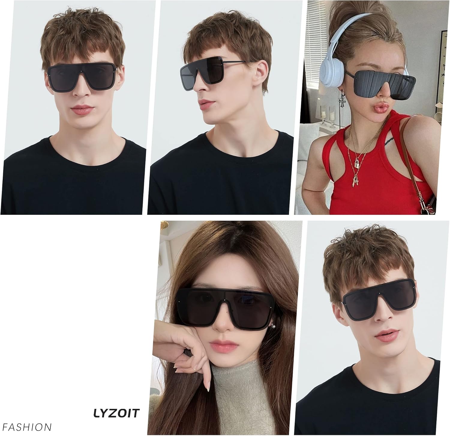 LYZOIT Rimless Oversized Square Sunglasses for Women Men Flat Top Shield Frameless Sun Glasses - Image 5