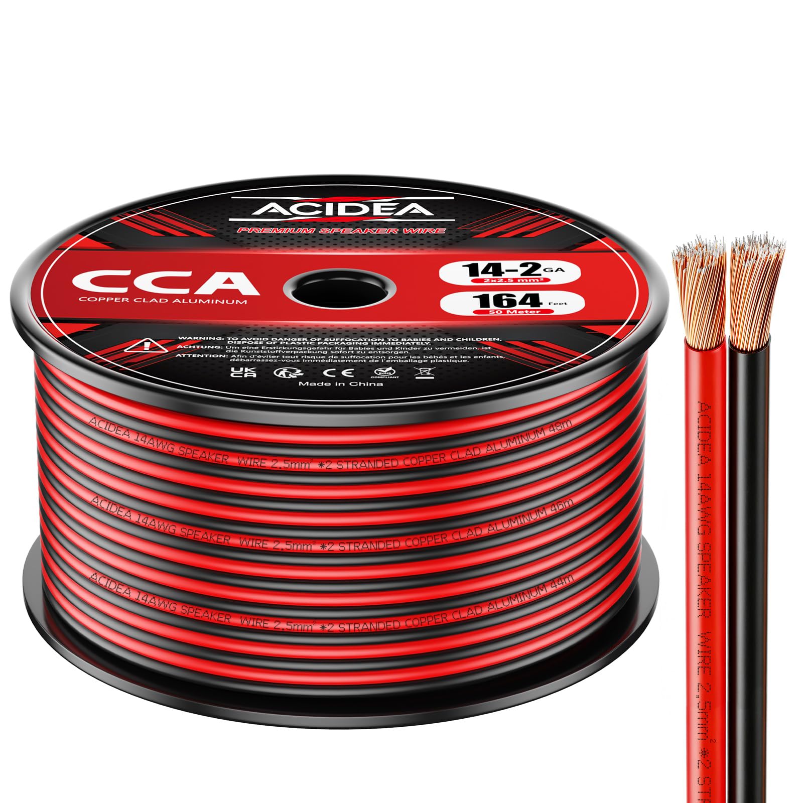 Acidea Cavo per altoparlante, 2 x 2,5 mm², CCA Litze/audio, cavo audio/subwoofer, 50 m