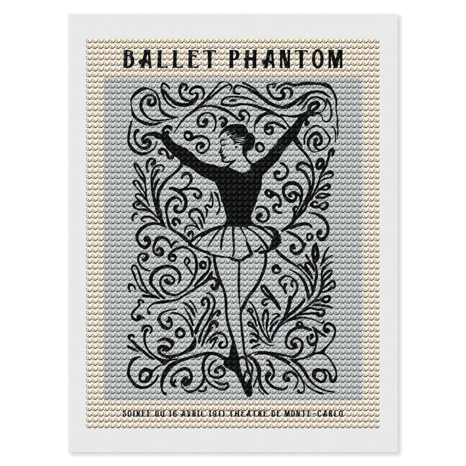 Junmoney Monte Carlo Ballet Fest DIY Diamond Art Canvas Kit 12"x16", Simple to Start, Fun Craft Experience, Modern Decor, Gift Idea, Adhesive Canvas