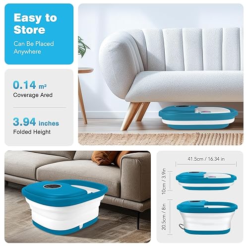 Miniatura 8 de KNQZE Spa de pies plegable con calor, control remoto, control de temperatura, burbujas, piedra pómez, luz roja, temporizador, 16 rodillos de masaje