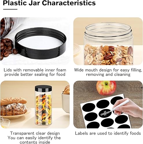 Miniatura 10 de Tarros de plástico de 8 onzas, tarros de plástico transparente para slime, 24 unidades, tarros redondos vacíos con tapas blancas, apilables,