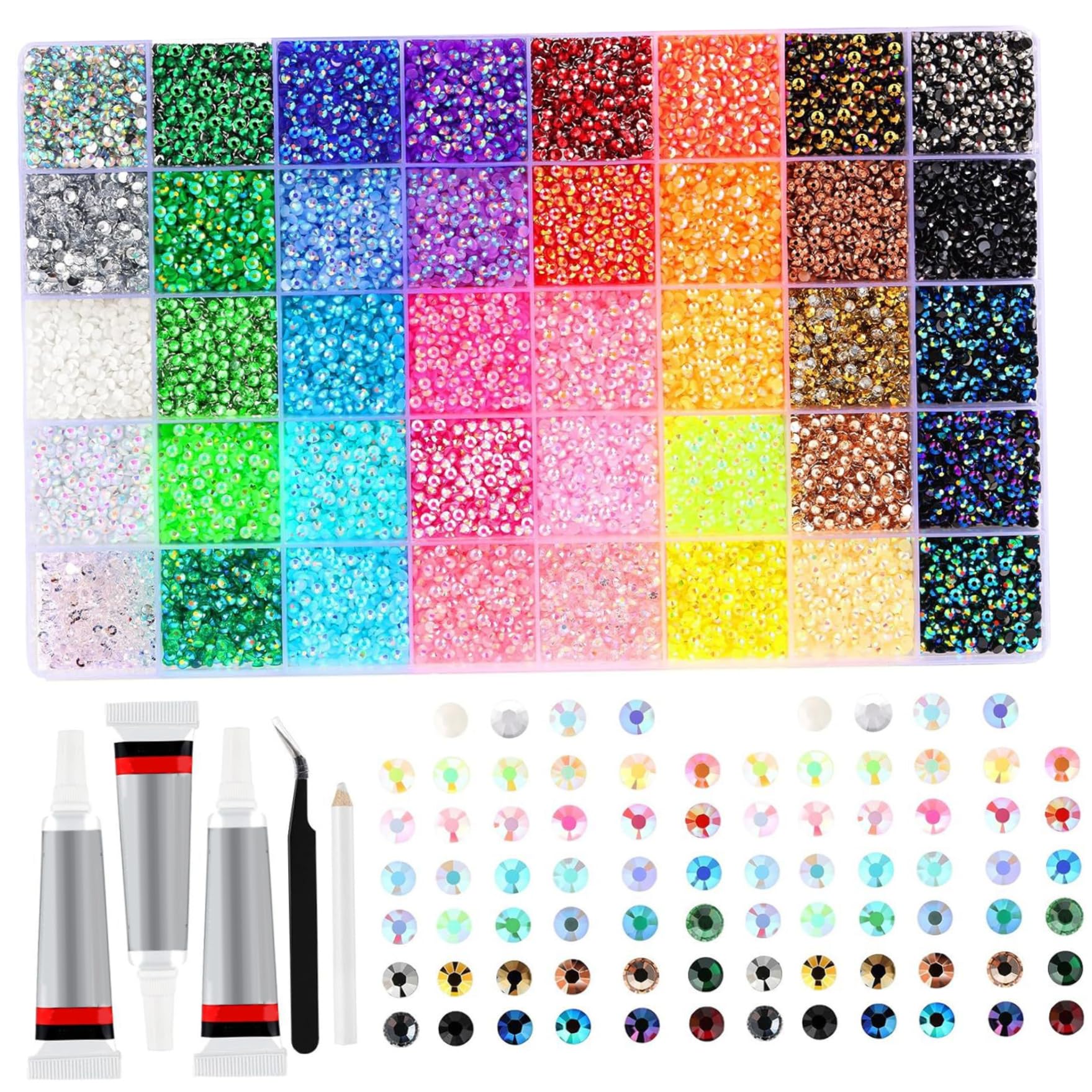 18 kleuren 3 mm platte achterkant hars steentjes, AB Jelly