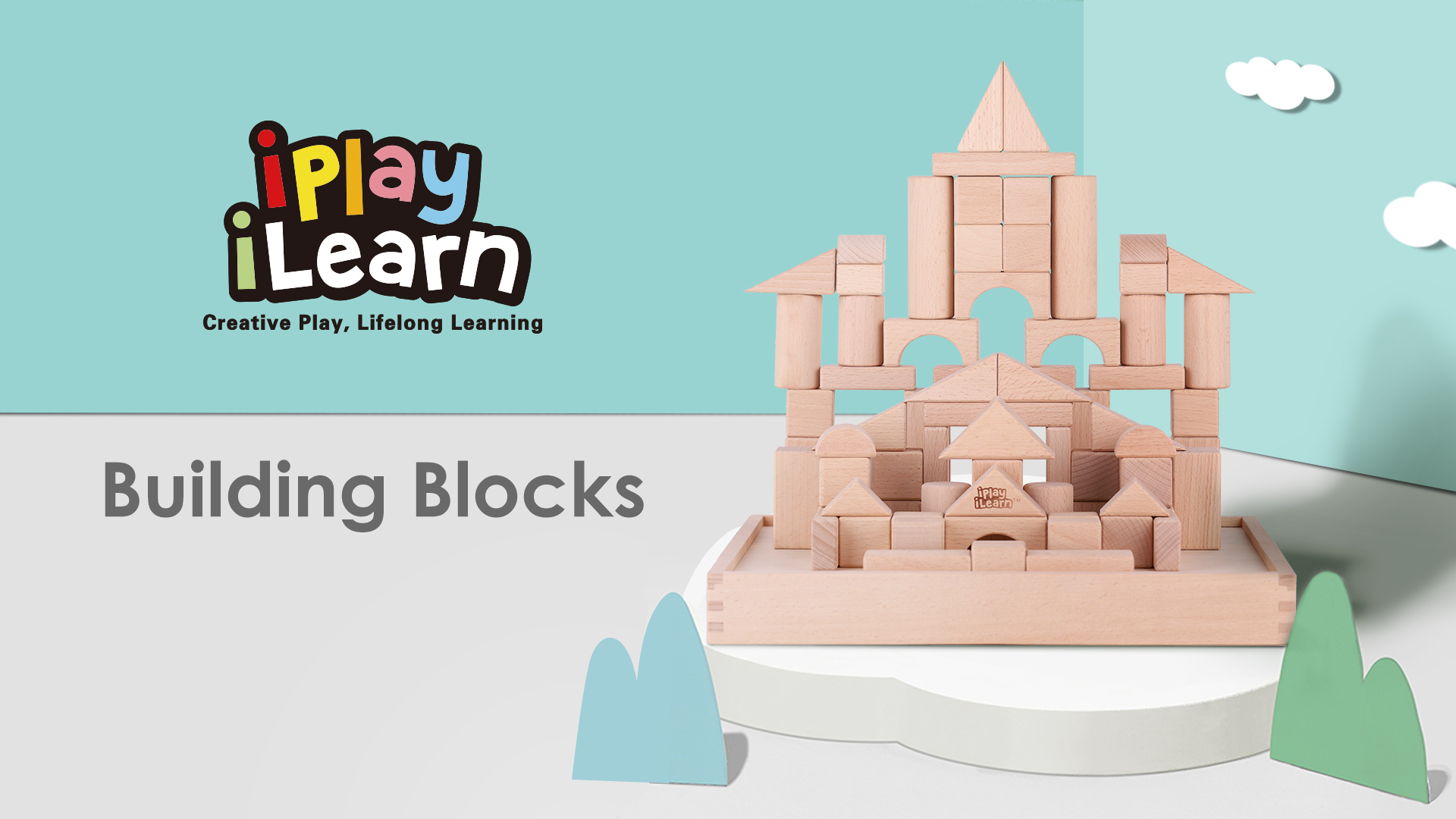 iPlay, iLearn Wooden Building Blocks Set, 72 PCS Natural Wood Stacking