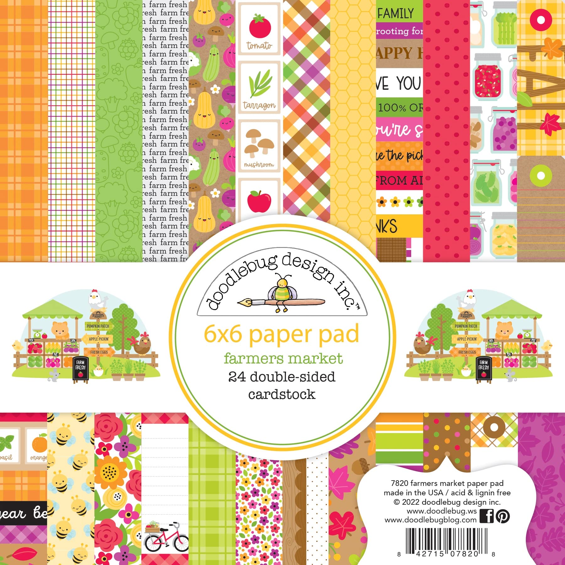 Doodlebug Double-Sided Paper Pad 6"X6" 24/Pkg-Farmers Market DB7820