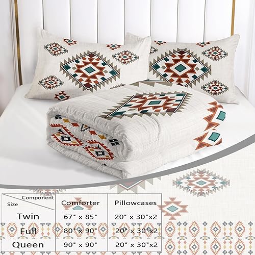 Miniatura 2 de AILONEN Juego de ropa de cama geométrica étnica tamaño Queen para niños, niñas y adultos, adornos navajo, nativos americanos, estampado tribal,