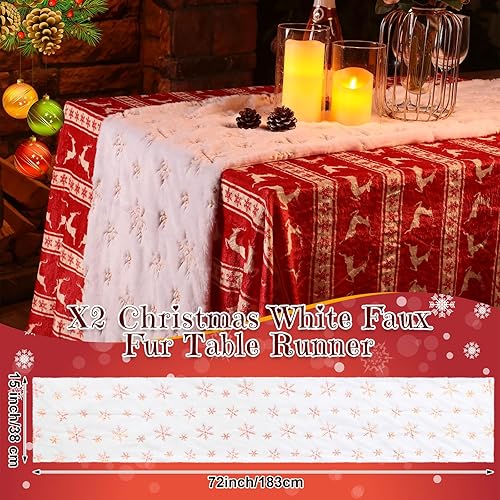 Miniatura 3 de 2 piezas de camino de mesa de piel sintética de Navidad con copos de nieve de lentejuelas blancas, camino de mesa de lentejuelas suaves para