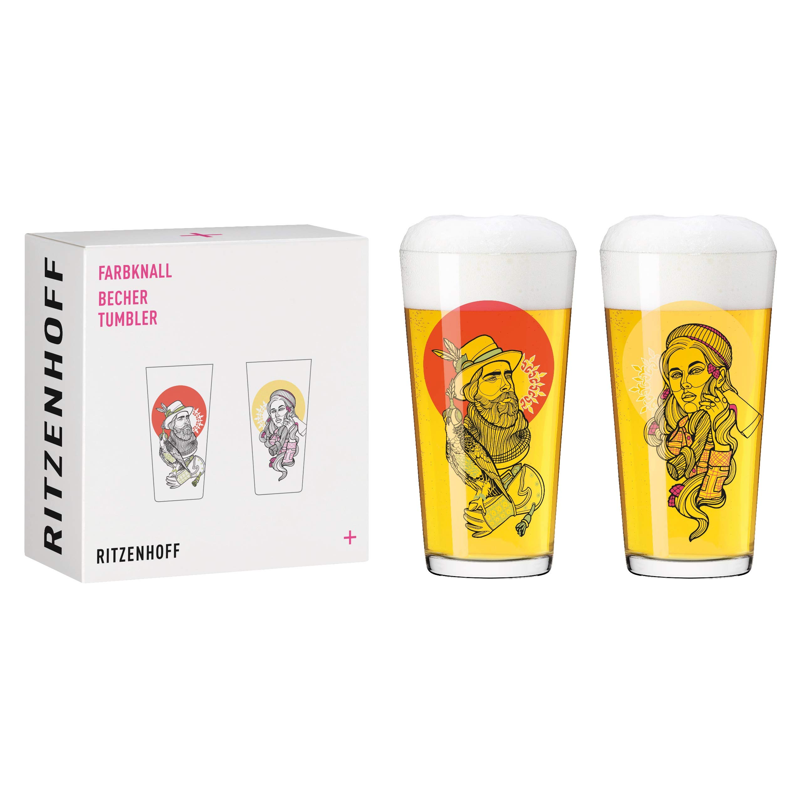 RITZENHOFF 3491002 Mug 400 ml Set of 2 Colour Bang Series No. 2 with Forest Illustration Made in Germany