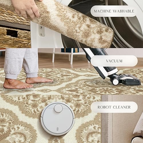Miniatura 8 de Maples Rugs Vivian Medallion - Alfombra para pasillo, fabricada en Estados Unidos, lavable, antideslizante, alfombra de interior para pasillo,