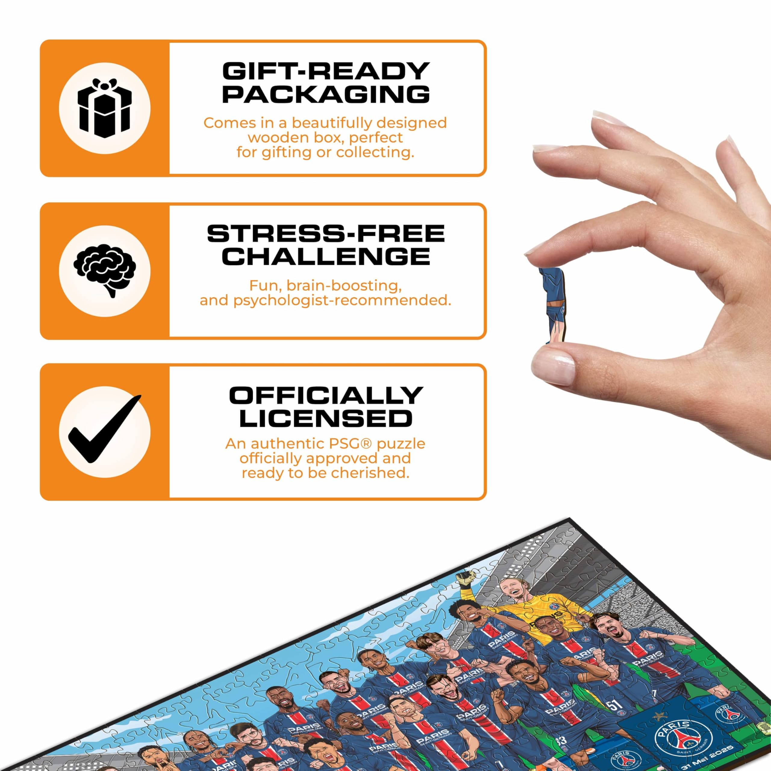Iconic Puzzles - PSG Treble Winners Team 2024/25, oficjalnie licencjonowane drewniane puzzle, w 100% trwałe, prezenty dla dorosłych i dzieci, rozmiar M, 270 szt