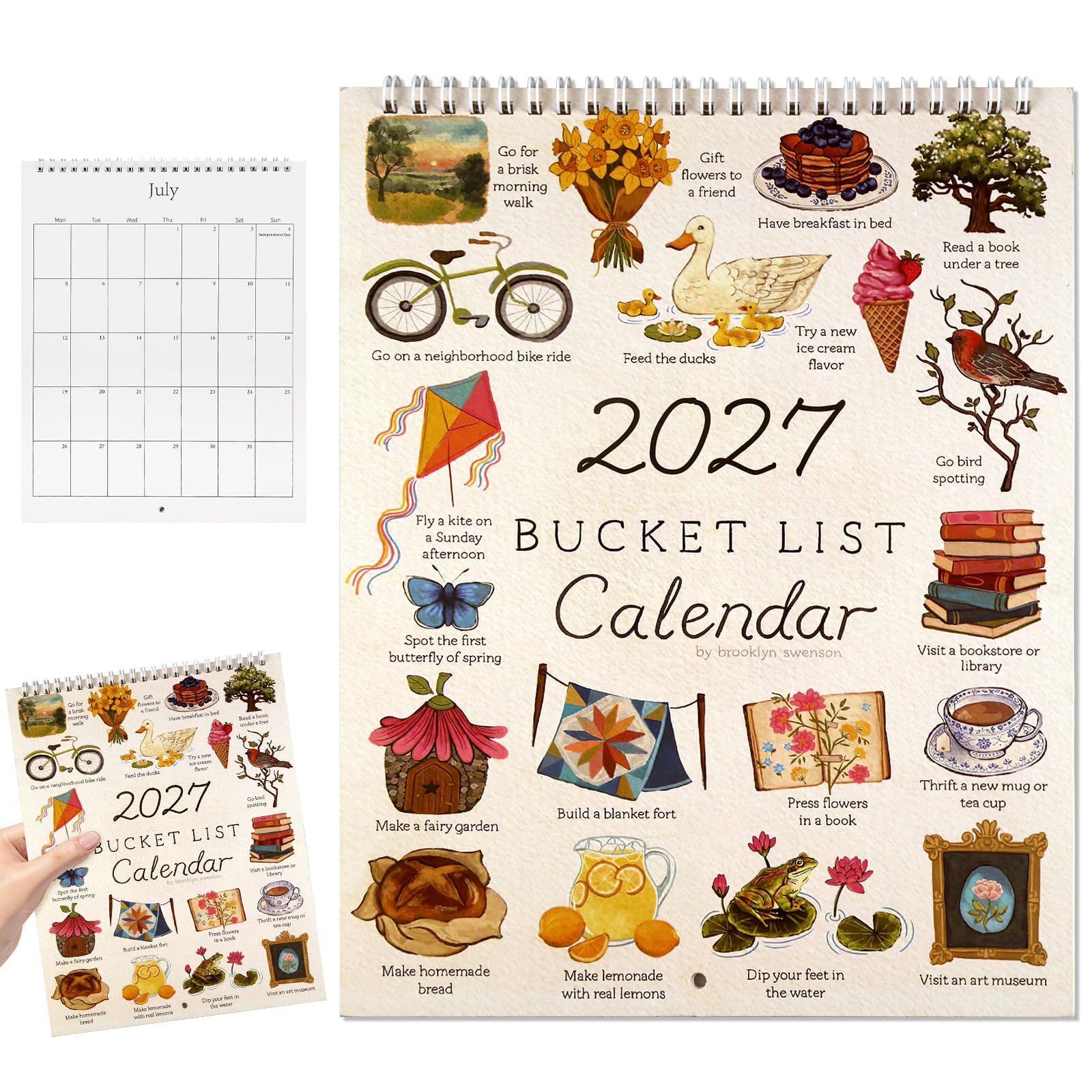 2027 Bucket List Calendar, 12 Months Spiral Wire Bound Wall Calendar