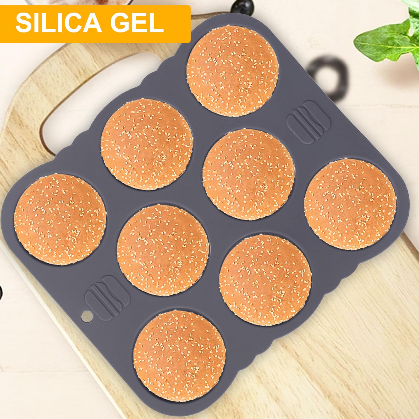 Lot de 8 moules à chignon en silicone pour hamburger - Pliable - Antiadhésif - Avec brosse à huile - Réutilisable