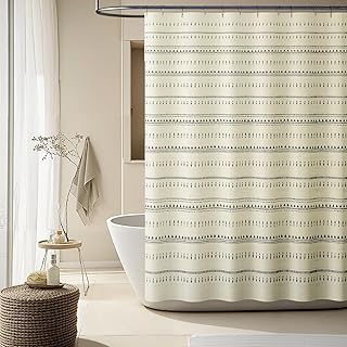 jinchan Boho Farmhouse Beige Shower Curtain Black Geometric Striped Show...