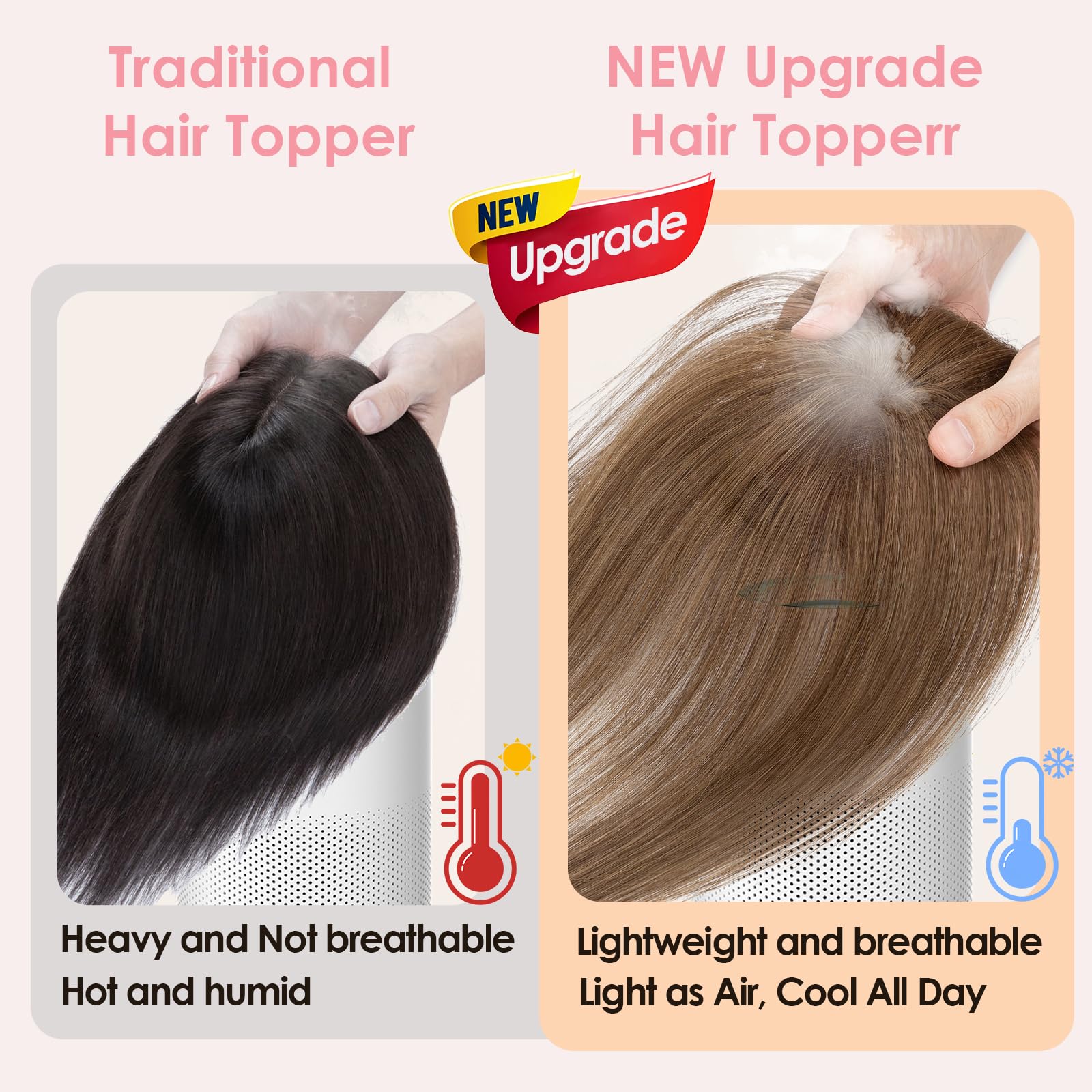 S-noilite Hair Toppers for Women Human Hair with Air Bangs - 7x11cm Hand-stitched Base 360° 3D Coverage Natural 14g (Medium Brown #4) - Image 3