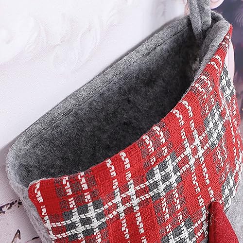 Miniatura 5 de Paquete de 4 medias de Navidad con diseño de árbol de Navidad de ciervo, copos de nieve, calcetines de Navidad de fieltro rojo y blanco, bolsas de