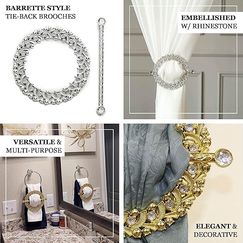 Miniatura 4 de Tableclothsfactory Paquete de 2 alzapaños de cortina de cristal acrílico de 7 pulgadas, estilo pasador plateado, broches redondos para telón de fondo