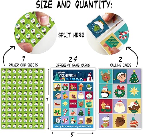 Miniatura 2 de Juego de tarjetas de juego de fiesta de bingo de Navidad con 24 jugadores, juegos de fiesta de bingo de Navidad para niñas y niños, suministros de