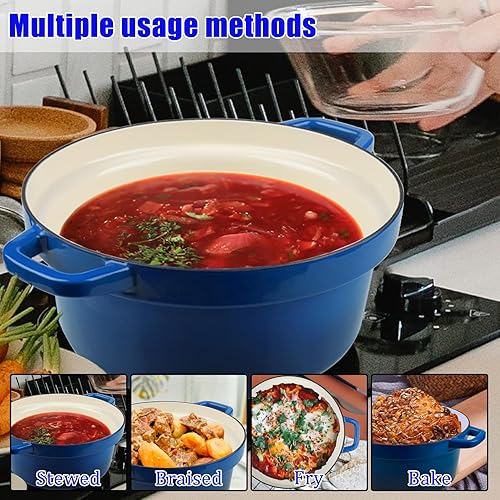 Miniatura 3 de CUKOR Olla de horno holandés de 6 cuartos con tapa, hornos holandeses de cerámica para hornear pan de masa madre, olla de cocina de hierro fundido,