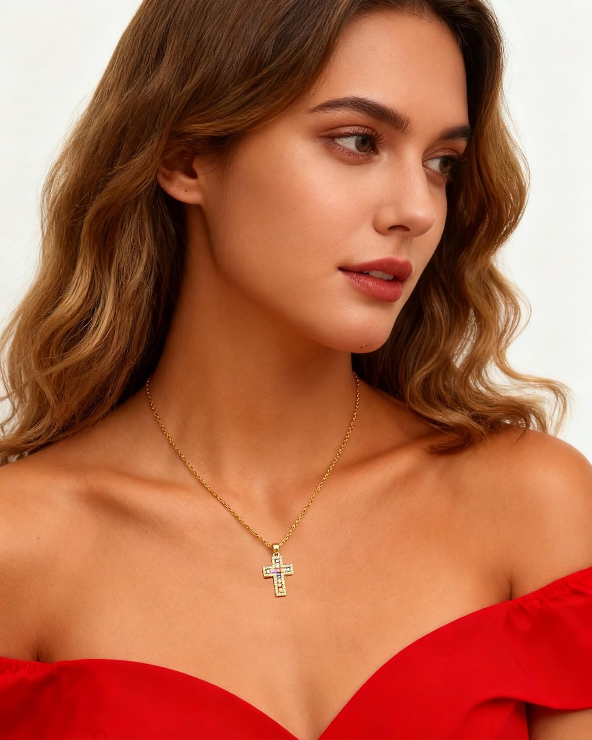 Diamond Cross Pendant Gold Necklace for Women in 14K Plated - Dainty God Lords Prayer Religious Cross Jewelry Gifts for Women - Image 4