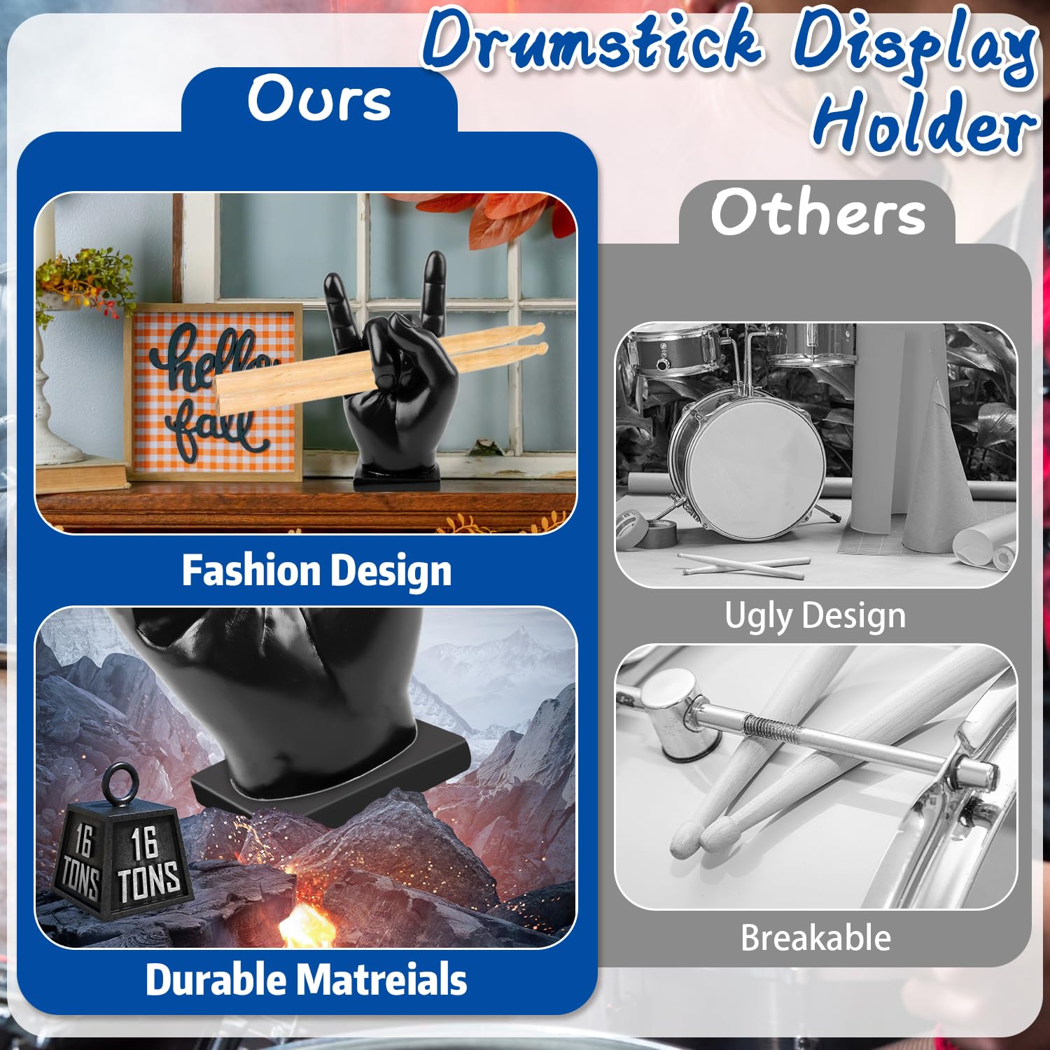 Support Baguette Batterie Présentoir Pour Baguettes De Batterie, Cadeau Créatif Pour Batteur Cadeau Pour Batteur