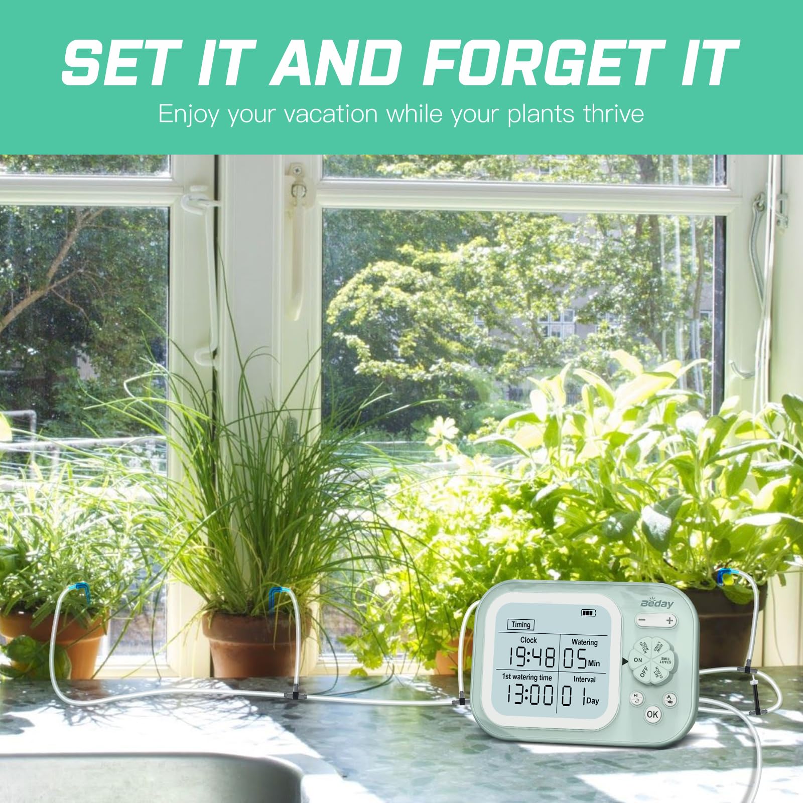 Irrigatore automatico per piante da interno per 15 piante in vaso, sistema di irrigazione a goccia automatico programmabile, irrigazione intelligente per rilevamento umidità, verde