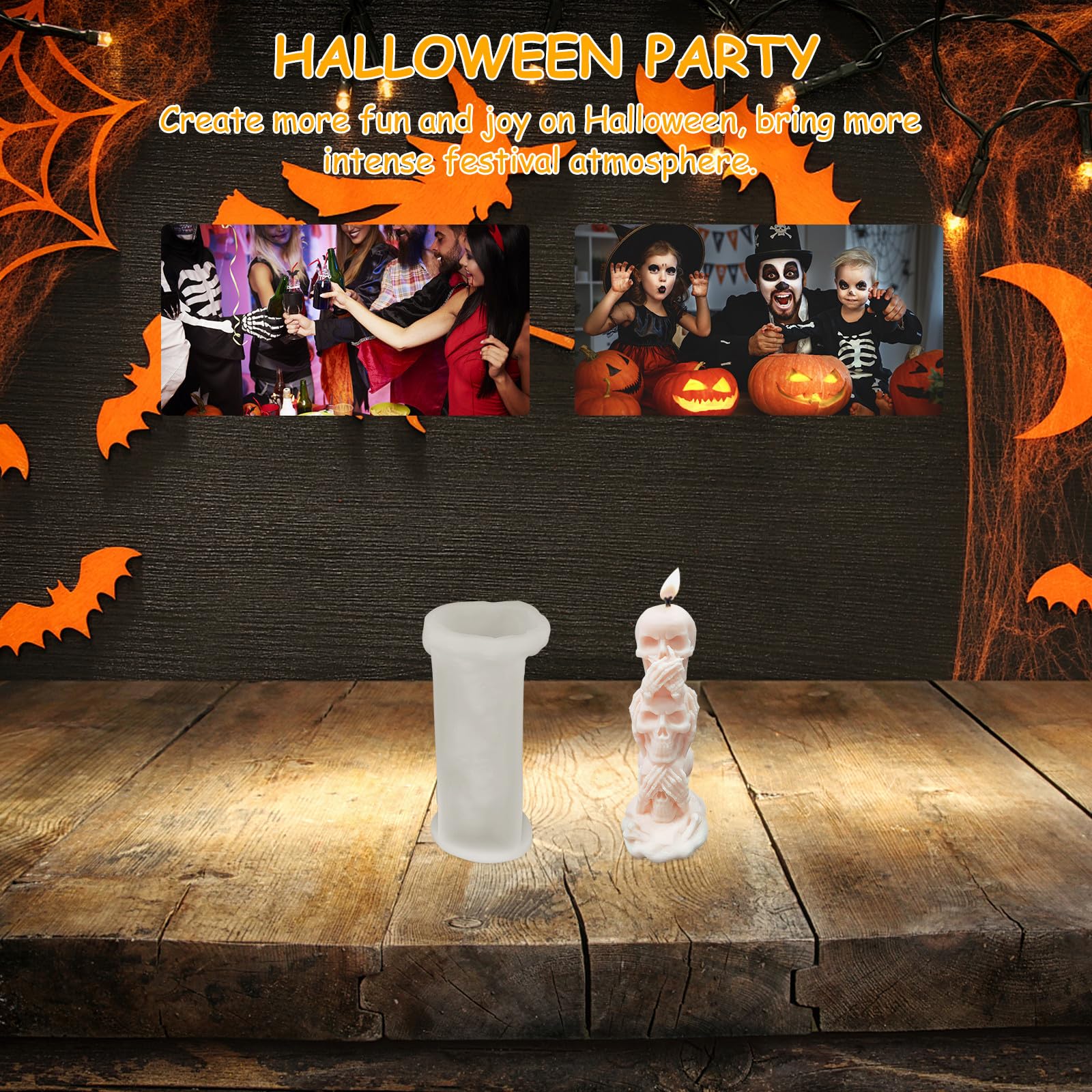 4 Pezzi Stampo Teschio in Silicone per Candele Halloween, Bianco