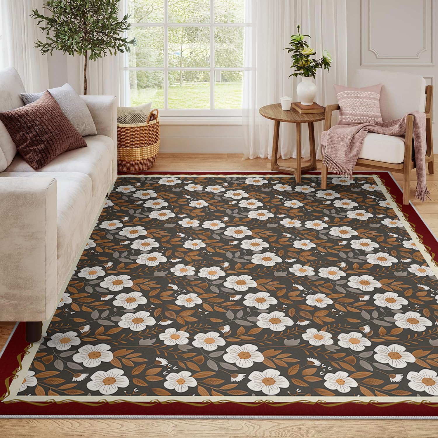Tapis 100x150cm marguerite fleuri et petite descente de lit douce