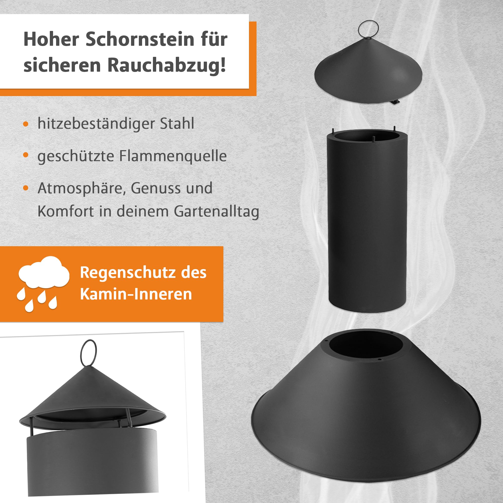 NATIV Cheminée de jardin avec grille de cuisson et poêle, orientable, grille de protection contre les étincelles, noir