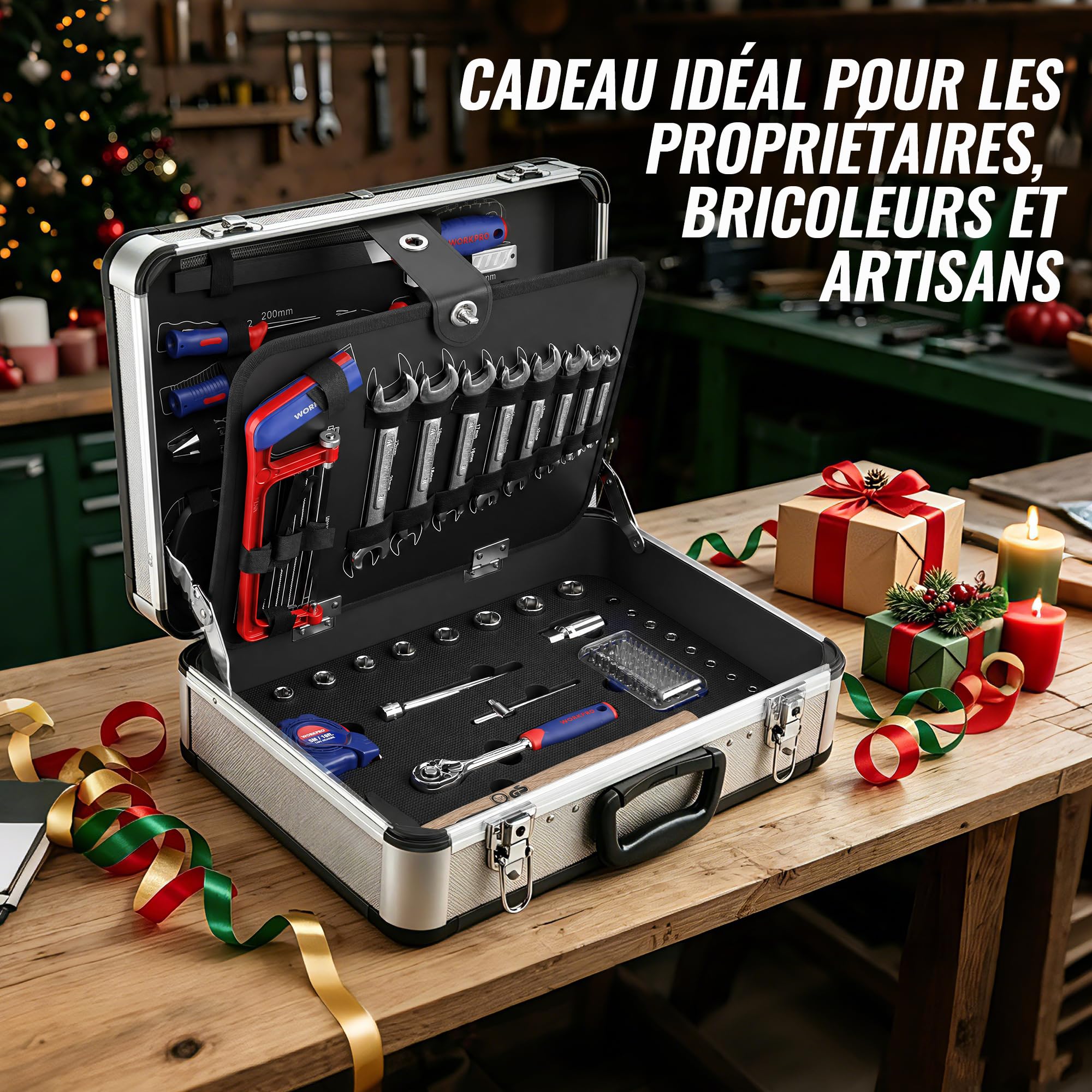 WORKPRO Caisse à Outils Complete Professionnelle | avec Mallette en Aluminium, Boite à Outils Complete pour Réparation Dommestique ou de Travail 119 Pièces