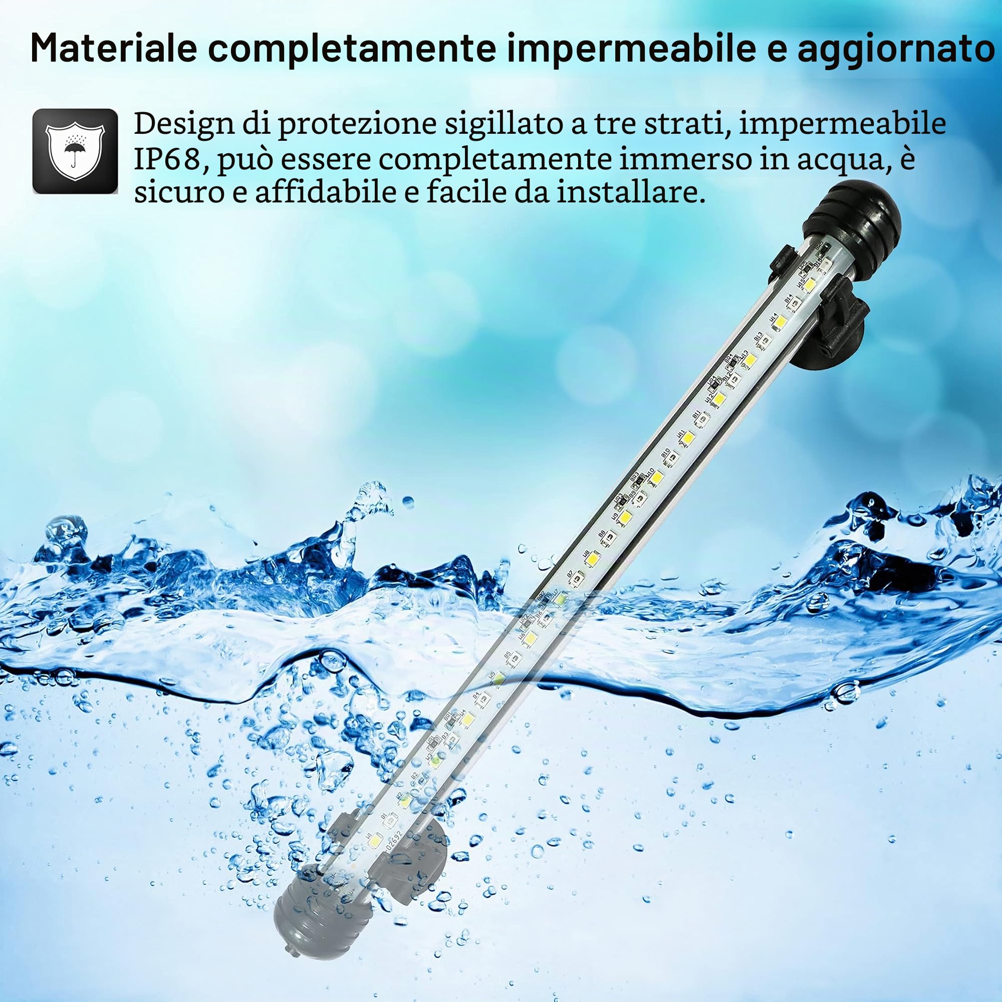 VARMHUS LED Acquario con Timer,Lampada Acquario con 3 modalità di luce dimmebili,10 livelli di luminosità,Luce Acquario Impermeabile,Aquarium Light per Piante Acquatiche (Blu+Bianco 28cm)
