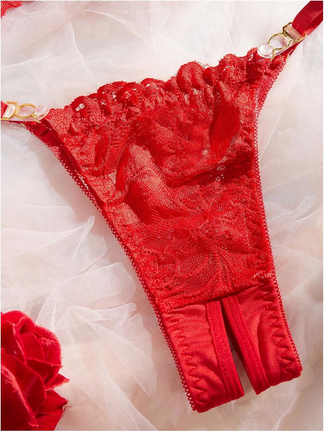 SOLY HUX Women's Underwire Lingerie Set Lace 1/4 Cup Push Up Shelf Bra and Panty 2 Piece - Image 5