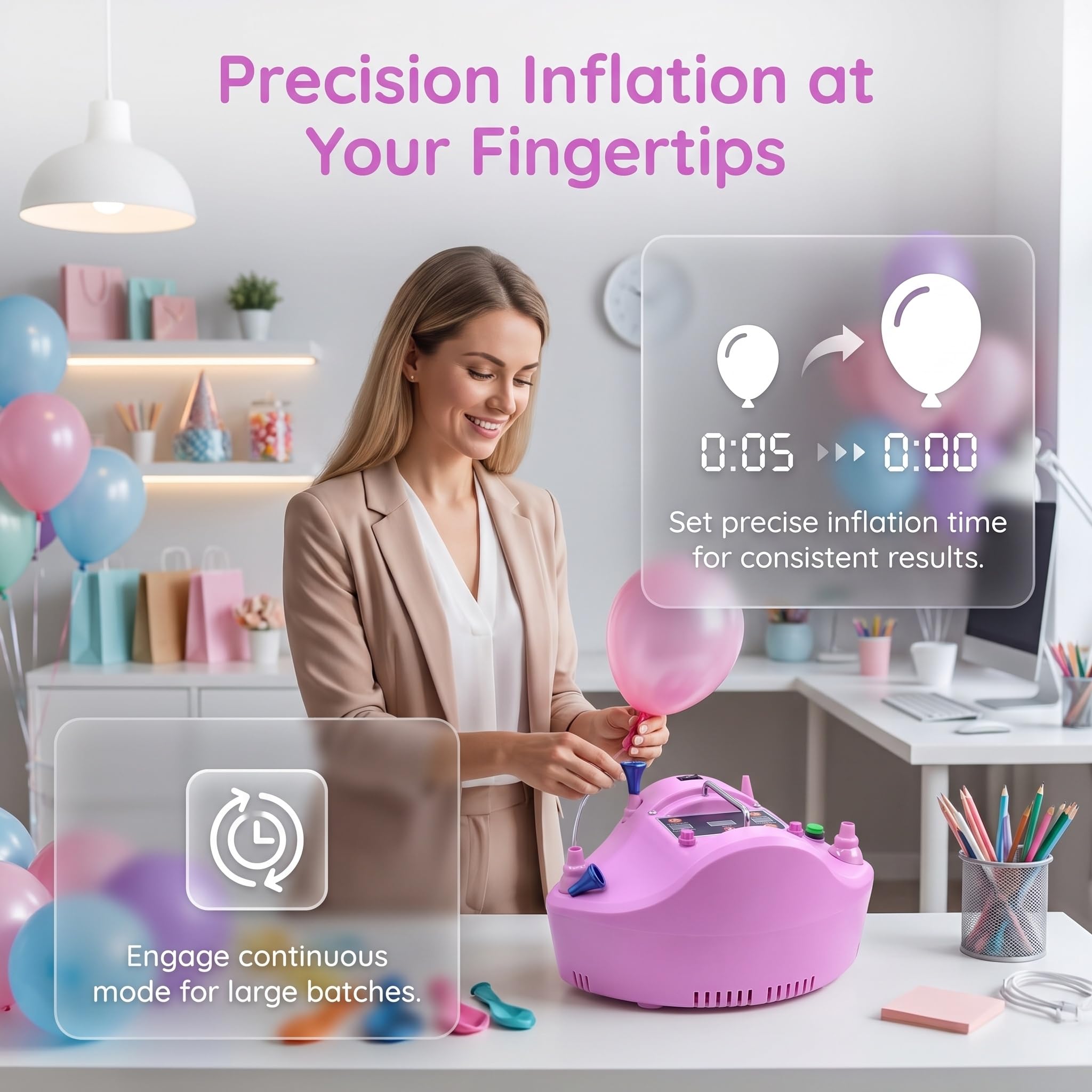 Pompa Elettrica per Palloncini, Gonfiatore Portatile A Doppio Ugello da 1200 W con Timer Digitale, Ideale per Compleanni, Feste, Matrimoni E Decorazioni per Eventi.