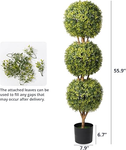 Miniatura 4 de Cozy Castle Paquete de 2 Árbol de bolas de boj artificial de 56 pulgadas topiarios sintéticos de 47 pies para oficina en casa plantas verdes y