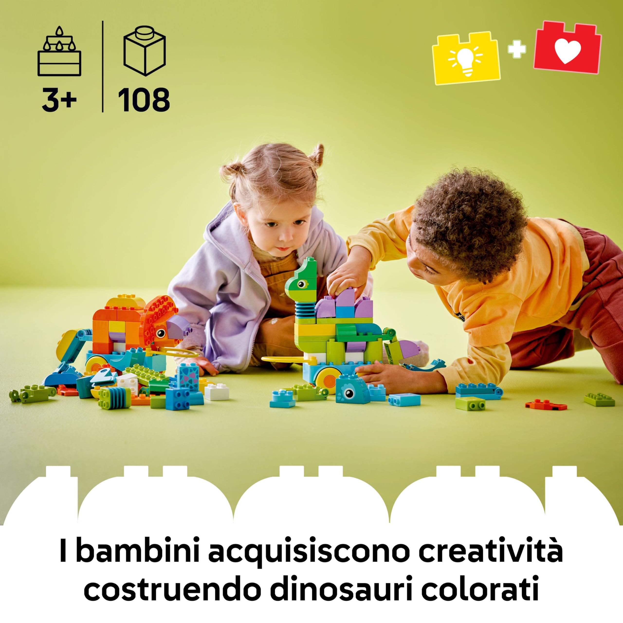 LEGO DUPLO Dinosauri su Ruote 3 in 1 - Gioco Educativo per Bambini e Bambine da 3 Anni per Costruire o Diplodoco e T. Rex Giocattolo, o Triceratopo e Stegosauro, o Pteranodonte e Parasaurolofo - 10451