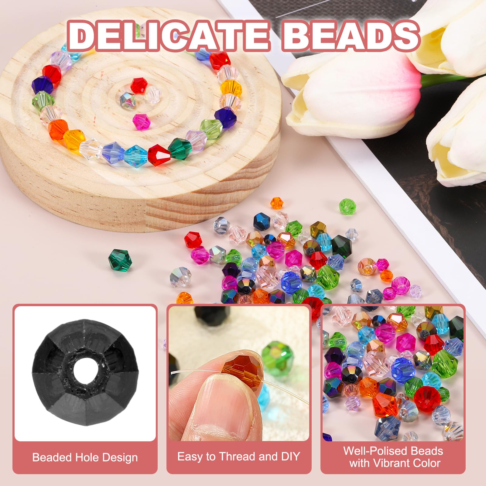 PATIKIL 1000pcs 4mm Bicone Glass Crystal Beads - Image 3