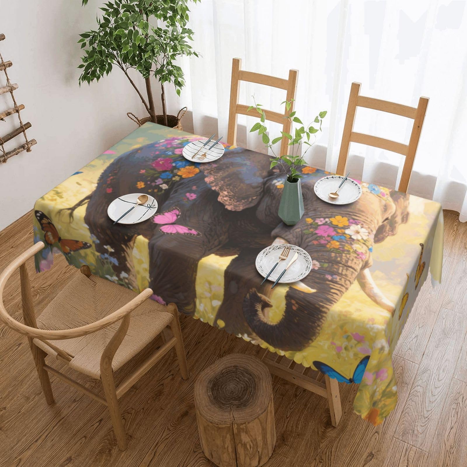 Nappe éléphant papillon 137x183 nappe de table facile d'entretien décoration de fête