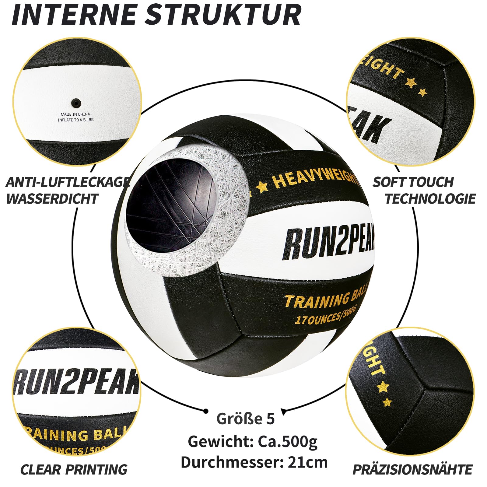 RUN2PEAK Gewichtete Training Volleyball Ball 0,5 kg Offizielle Größe 5 Schwergewicht Setter Volleybälle für Erwachsene Indoor Outdoor Praxis Rebounder Ausrüstung Gewichte Volleyball Setting Trainer