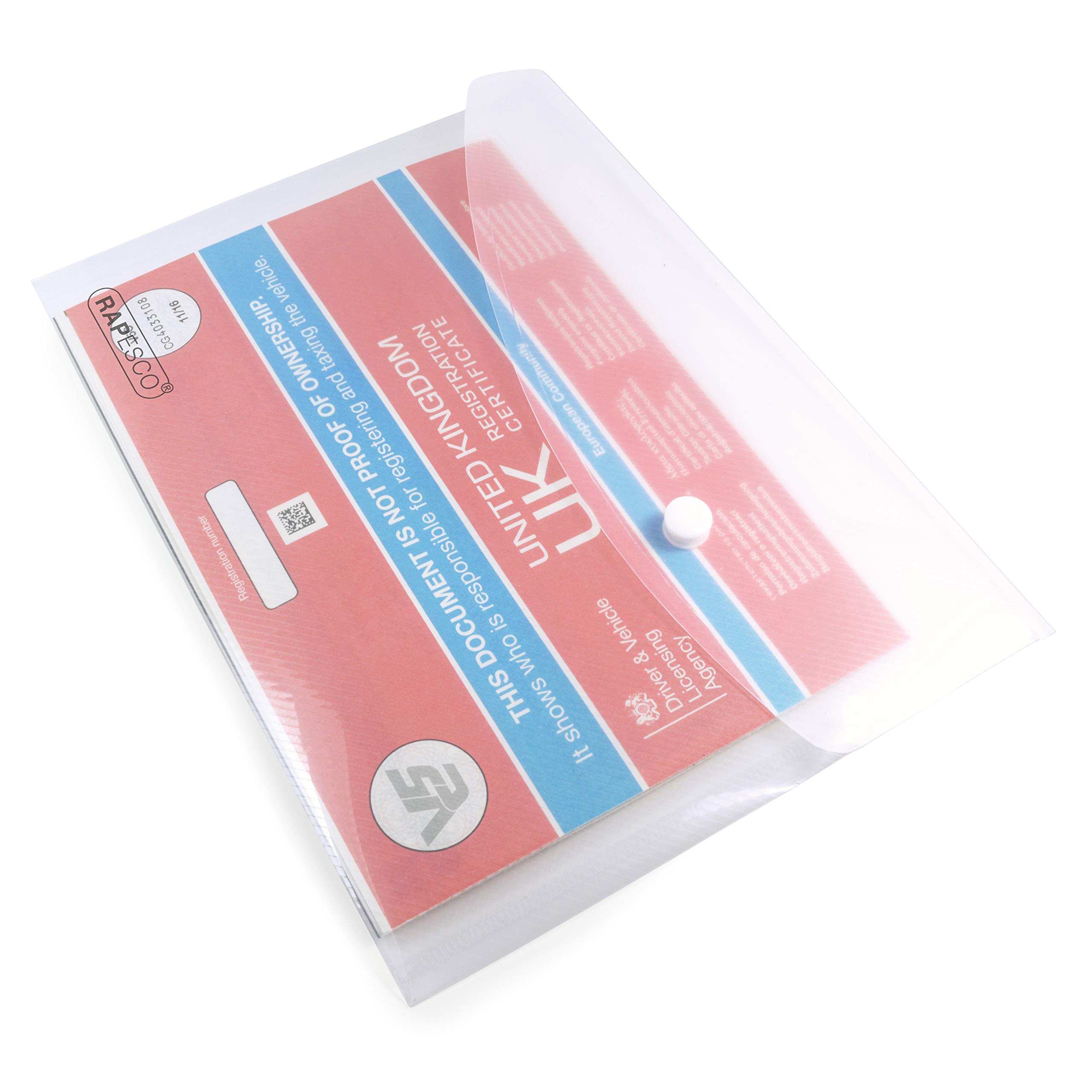 Rapesco 1501 ECO Pochette à Bouton Pression Recyclée, A5, Transparent, Lot de 50