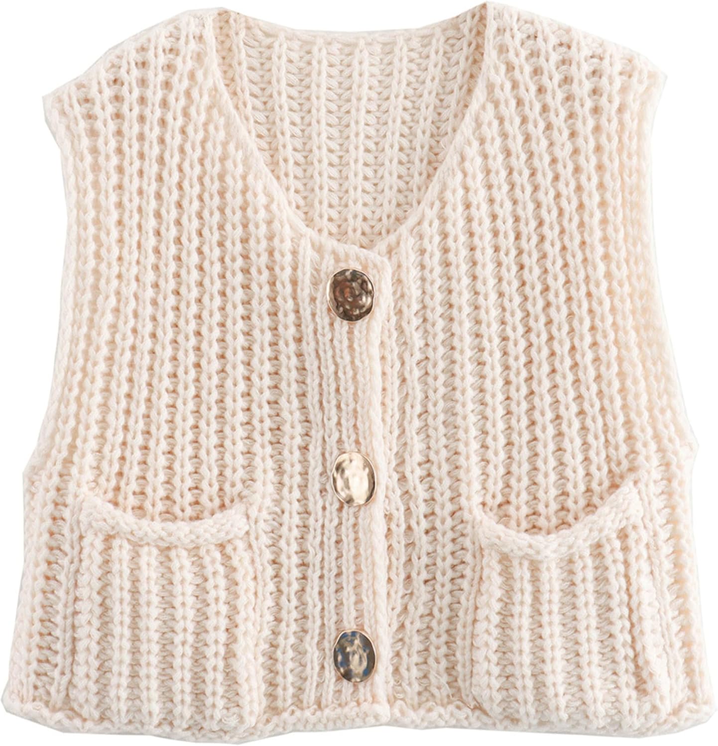 Bozanly Womens Chunky Knit Sweater Vest Cute Button Down Sleeveless Crop Crochet Cardigan Vest 2025