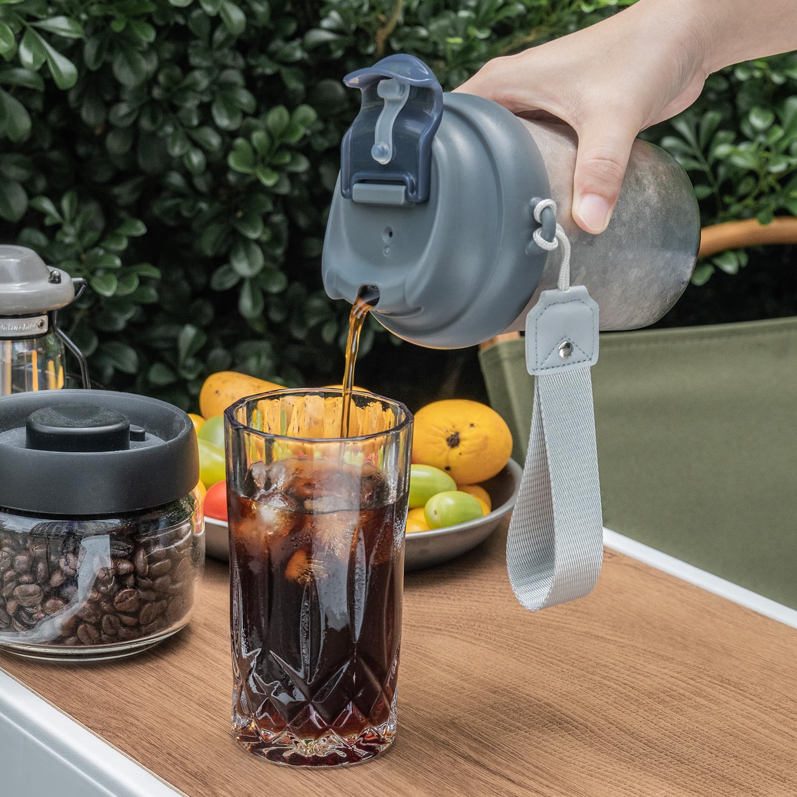 iBasingo Ti3236D Tasse à café en titane à double paroi isotherme avec couvercle coulissant anti-déversement pour thé, bière, eau glacée, portable pour voiture, camping, maison
