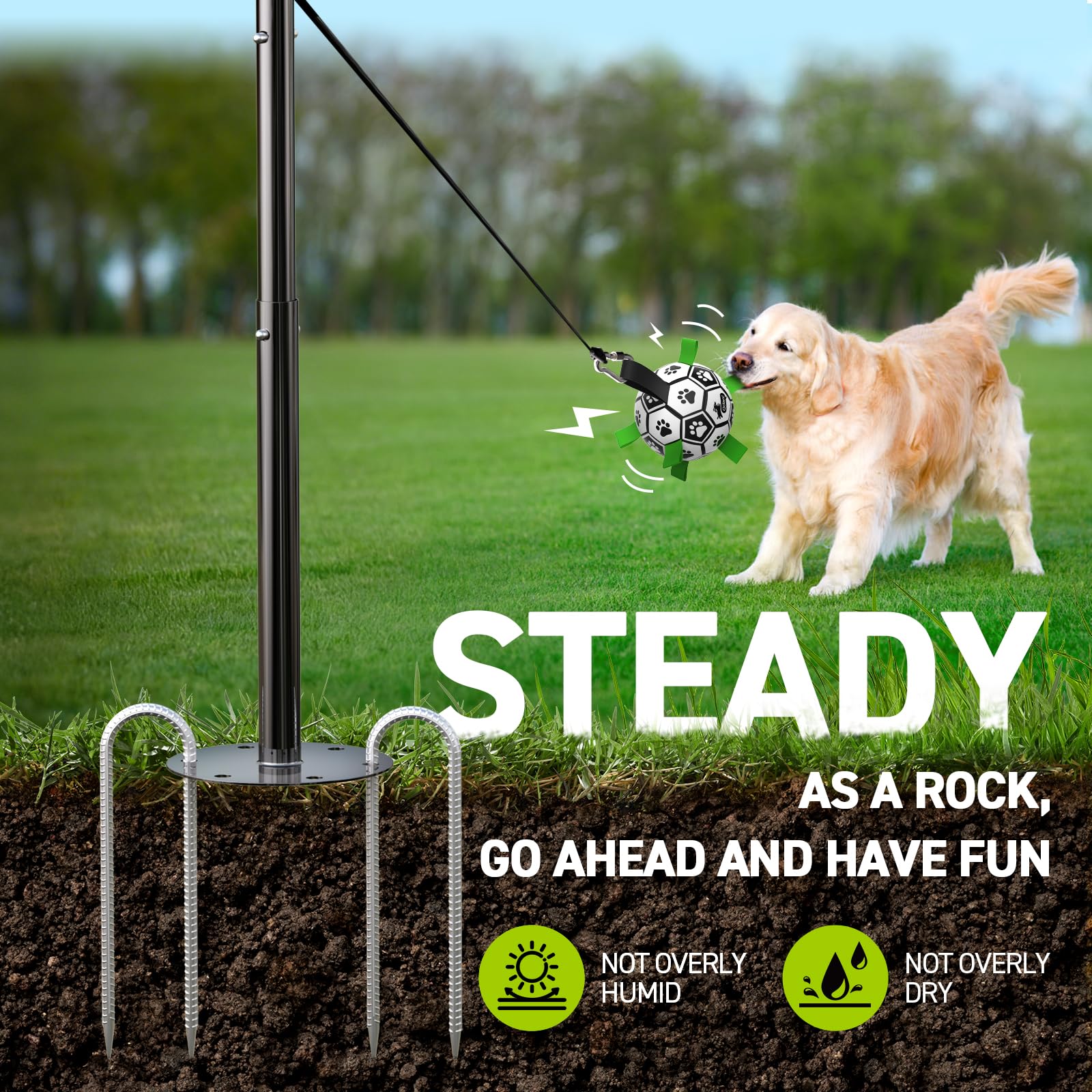 QDAN Tether Tug Jouet d'extérieur pour chien, jouet interactif durable avec poteau réglable, jouet d'extérieur pour chiens, balle de football, jeu personnel et jouet à tirer pour chiens de petite