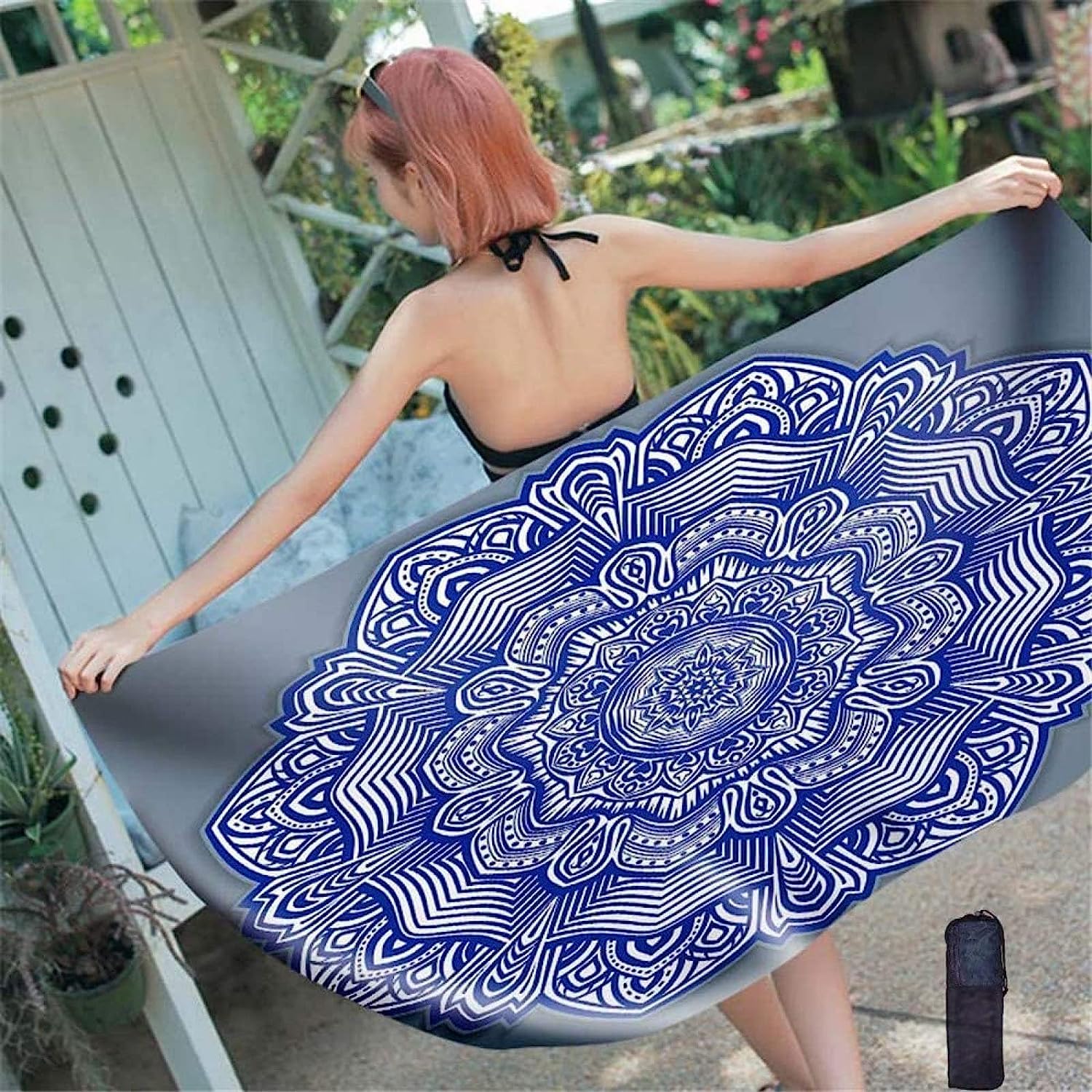 Serviette De Plage 3D Fleur Vintage Bleue, Serviette De Bain XXL 200 X 200 Cm Microfibre À Séchage Rapide, Serviettes De Plage Enfant Femme Homme Drap De Plage pour Natation Picnic -7A1C