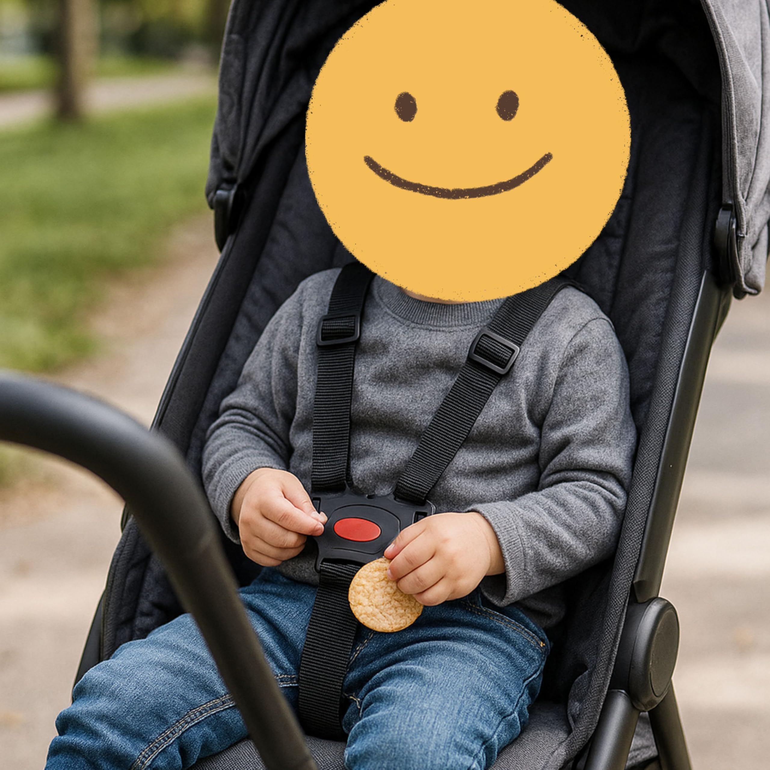Sistema Cinture a 5 Punti con spallacci per infilare – Accessori Passeggino, Carrozzina, Seggiolone – Cintura di Sicurezza Bambino, Imbracatura Facile da Collegare, con Fibbie a Barra per Anelli Fissi