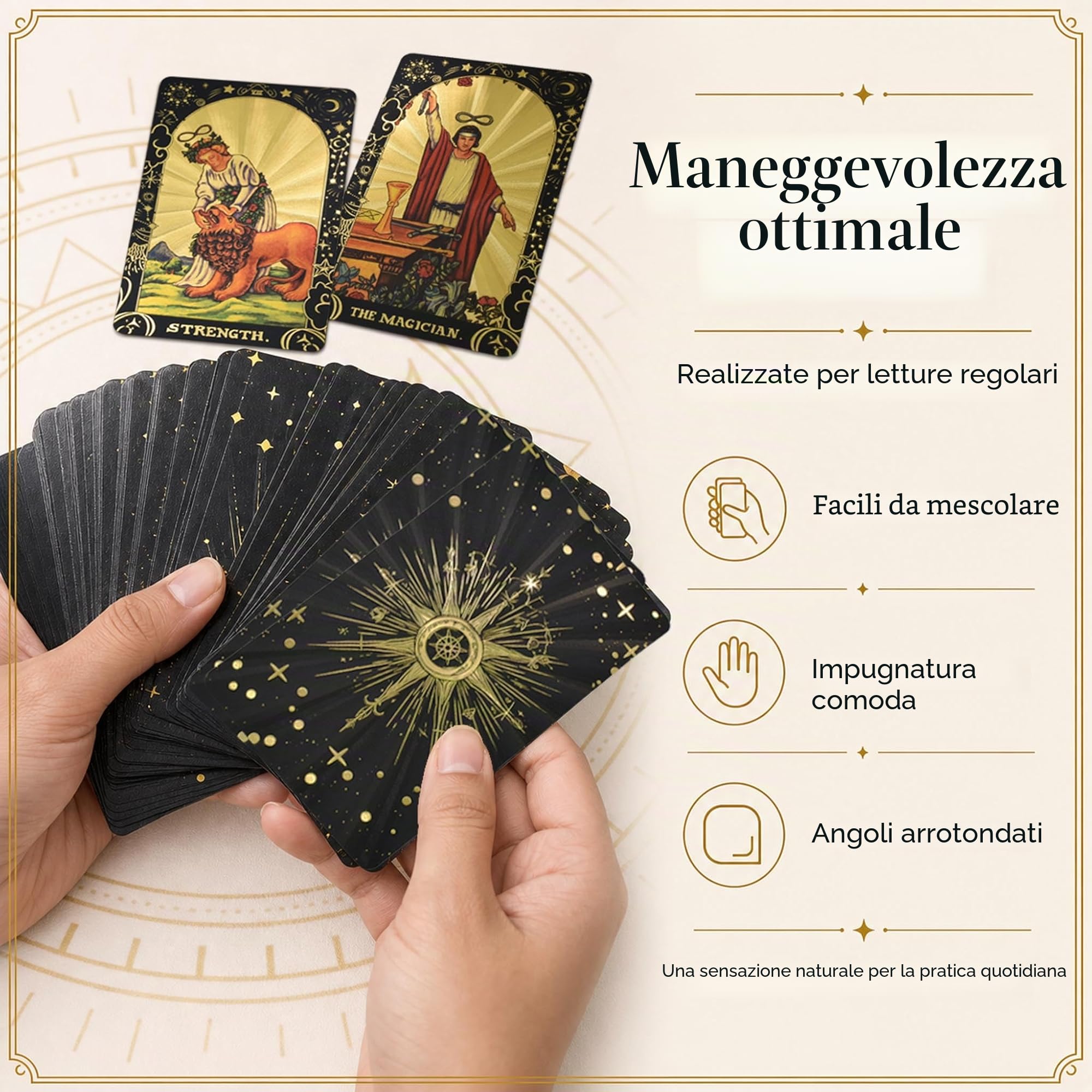 Mazzo di Tarocchi Inglesi Waite in Lamina d'Oro Nero, 78 Carte Gold Foil in PVC Impermeabile con Guida da 36 Pagine, Design Misterioso Rider Waite