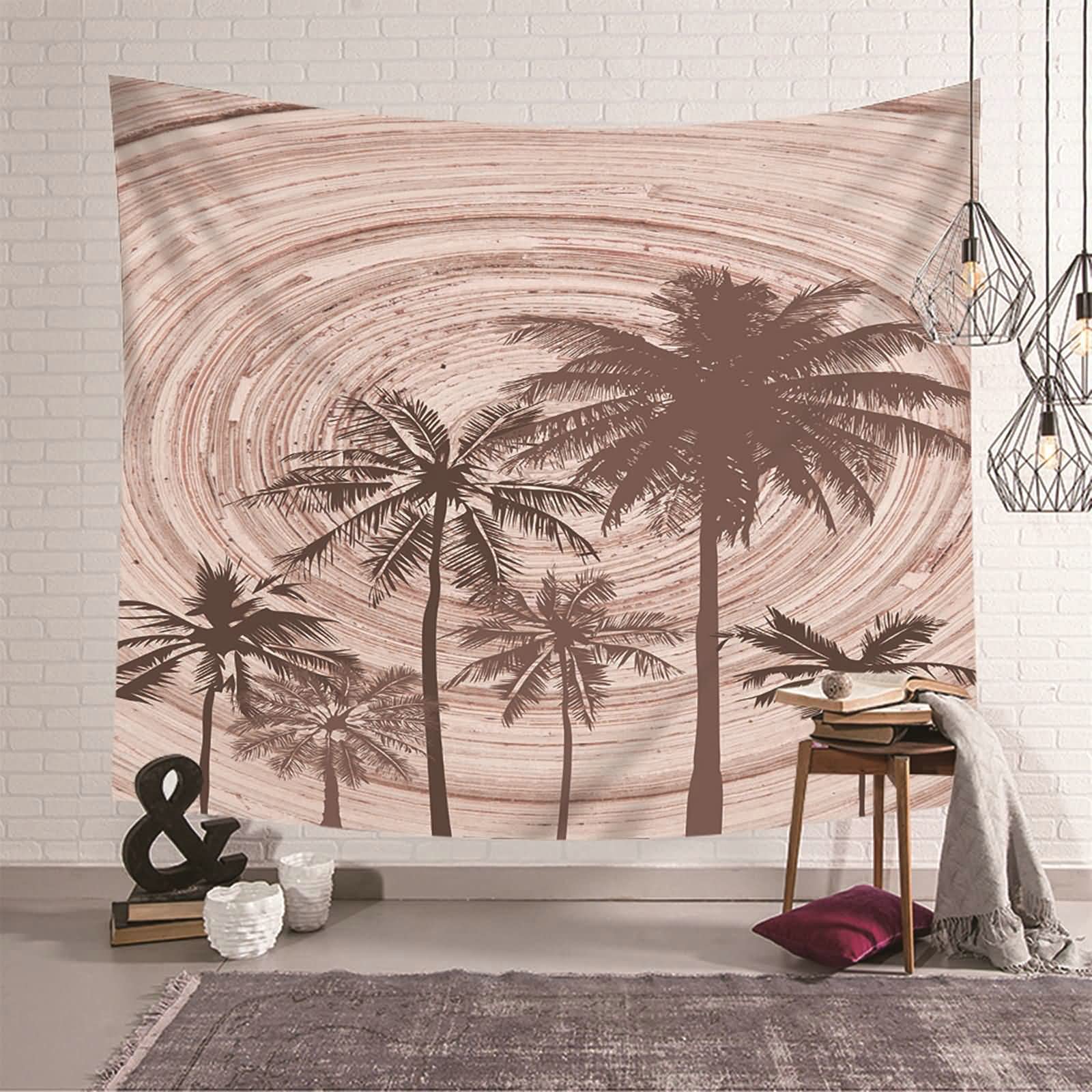 Tapiz de pared con árboles de coco en color caqui: decoración elegante de poliéster