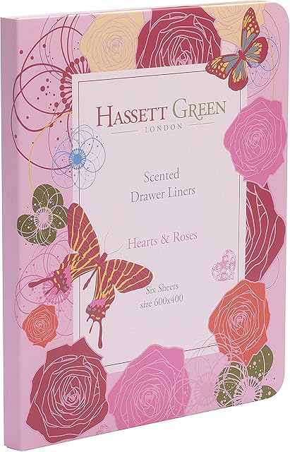 Hassett Green London - Hearts & Roses Scented Drawer Liners - Single Pack of 6 Sheets size 600 x 400 mm (Single)
