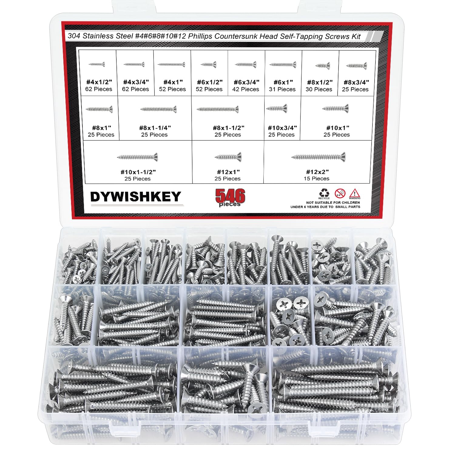 DYWISHKEY 546-Piece Assorted Screws Kit, #4-#10 Self-Tapping Wood Screws