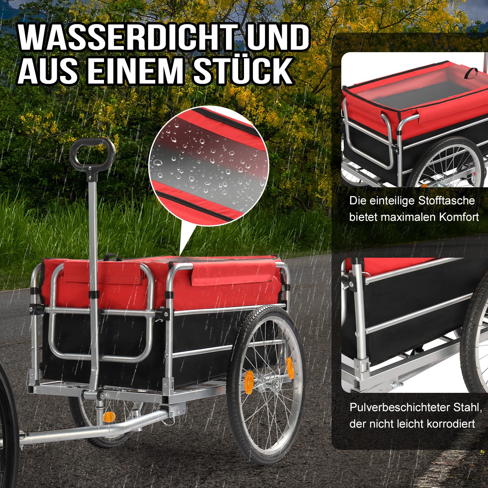 LEADZM Klappbar Fahrradanhänger, Lastenanhänger mit Universeller Kupplung, Transportanhänger mit 20-Zoll-Luftreifen, Sicheren Reflektoren, Transportbox mit 100 Liter