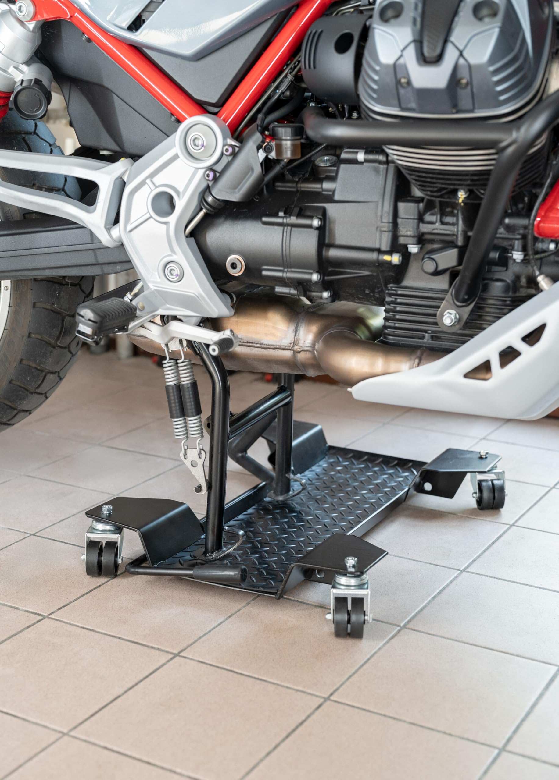 Lampa 90715 Carrello sposta Moto per cavalletto Centrale, Acciaio, Doppie Ruote girevoli, carico Max 350 kg