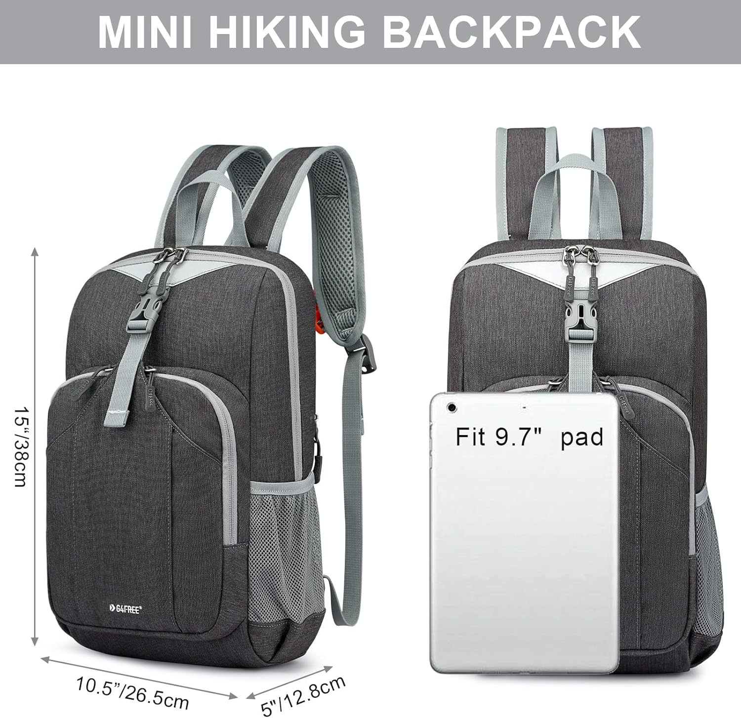 G4Free Mini 10L Hiking Daypack Small Hiking Backpack Cycling Compact Shoulder Backpack Outdoor for Men Women(Dark Grey) - Image 2